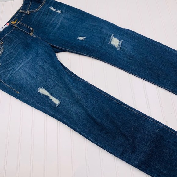 CAbi Women's Slim Boyfriend Distressed Jeans Sz 10 Mid Rise Stretch Denim #3045 - Picture 5 of 8